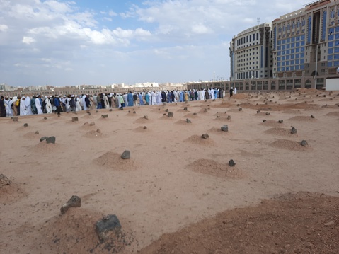 Interior view of Jannat al-Baqi historical cemetery of Madinah. This cemetery is located near Masjid al-Nabawi in Madinah.