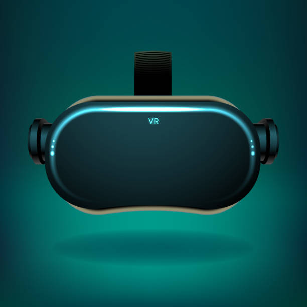 bildbanksillustrationer, clip art samt tecknat material och ikoner med realistic vr headset blue and black colors with the word vr on it. vector illustration - virtuell verklighet