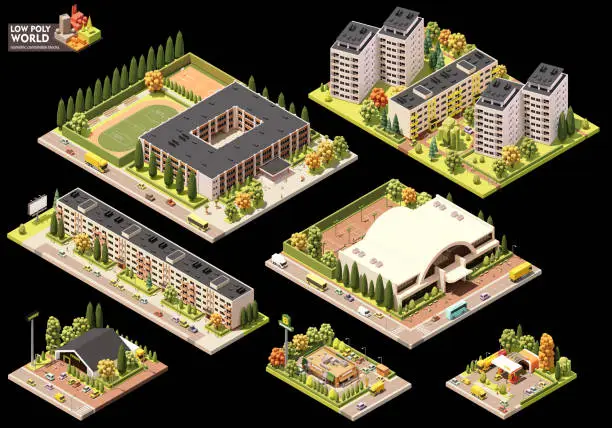 Vector illustration of Vector isometric city map blocks