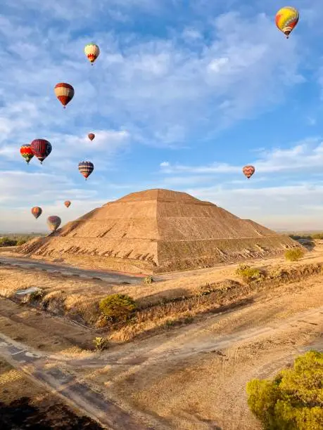 Hot air balloon ride over the ruins at Teotihuacan near Mexico City