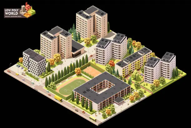 Vector illustration of Vector isometric city residential area map