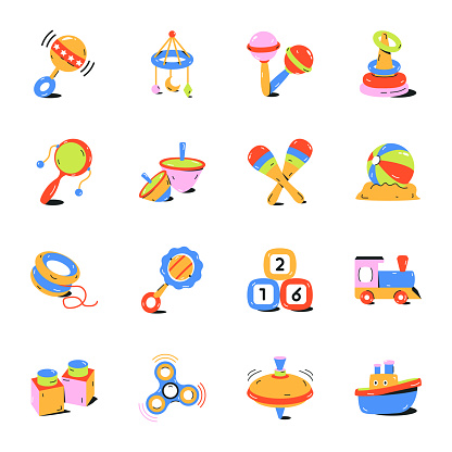 Turn your designs into something amazing with our toy animated icons. We've got building blocks, dolls, pacifiers, cars, and more for your projects. Plus, they're easy to use and good for personal and commercial use.