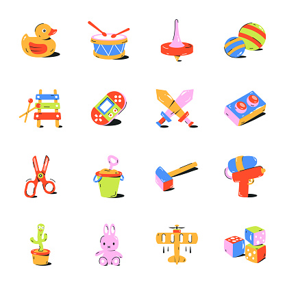 Turn your designs into something amazing with our toy animated icons. We've got building blocks, dolls, pacifiers, cars, and more for your projects. Plus, they're easy to use and good for personal and commercial use.