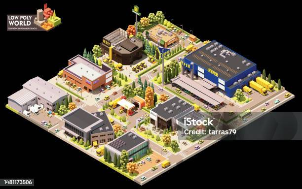 Vector Isometric City Commercial Area Map Stock Illustration - Download ...