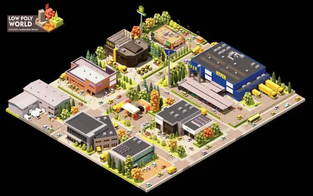 Vector illustration of Vector isometric city commercial area map