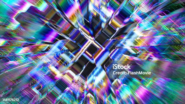 Holographic Abstract Background Rainbow Neon Glass Texture Pattern Trendy Colorful Refract Effect Stock Photo - Download Image Now