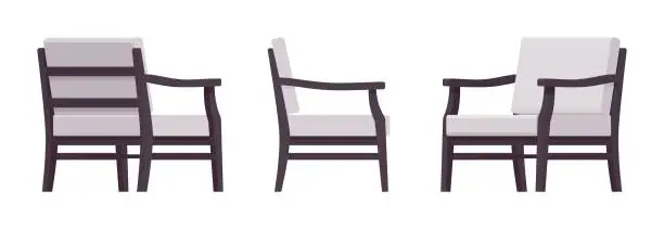 Vector illustration of Wooden armchair with cosy cushions, lounge chair set