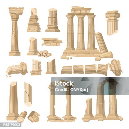 istock Old ruins. Roman damaged building exterior recent vector architectural ruins illustrations 1481179003