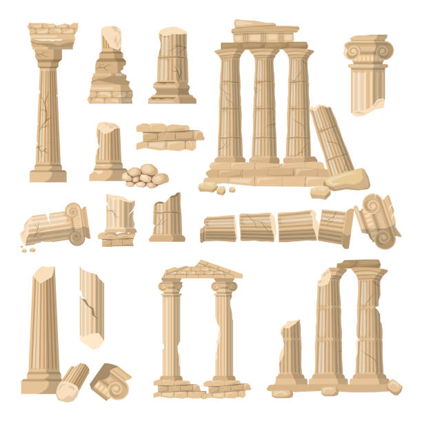 Old ruins. Roman damaged building exterior recent vector architectural ruins illustrations Old ruins. Roman damaged building exterior recent vector architectural ruins illustrations of building architecture construction, ruin ancient isolated colonnade stock illustrations