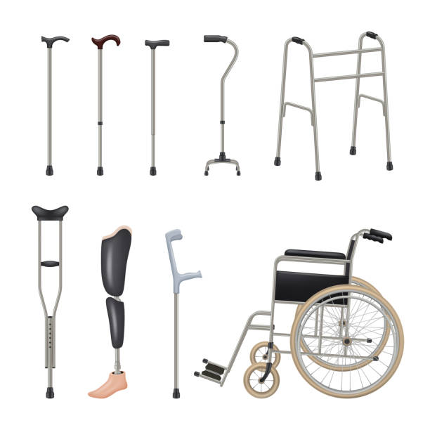 istock Wheelchairs. Rehabilitation tools for disabled person decent vector medical realistic set 1481179013