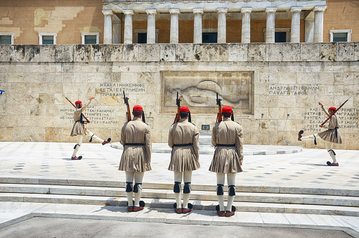 Ceremonial changing the guard at the Parliament Building in Athens, Greece