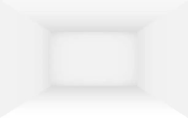 Vector illustration of Empty white room. Clean light walls mockup. Interior space template. Studio room for product presentation. White box template with soft shadow. Vector illustration