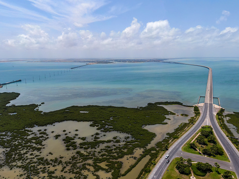 Aerial view from over Laguna Madre, South Padre Island, Texas.
