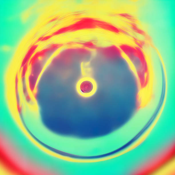 Neon retro wave sphere in muted colors. Alien space station or space warp. Abstract, easily blurred background in the style of retro futurism on the theme of high technology and scientific progress.