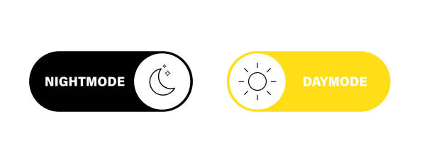 Day and night mode switcher. Day night switch. Mode button. Power button. Gadget inerface concept. Vector graphic. Day and night mode switcher. Day night switch. Mode button. Power button. Gadget inerface concept. Vector graphic. EPS 10 apple toggle stock illustrations