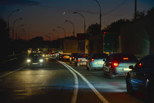 istock Night traffic jam on the intercity road 1481183483