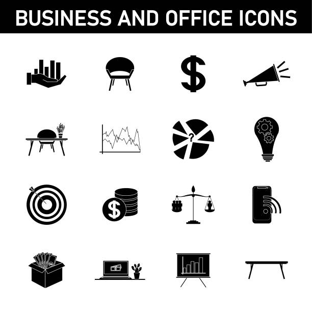 Set of simple business icons Collection of simple icons on the topic: business and office. Isolated on white background. box plot graph stock illustrations