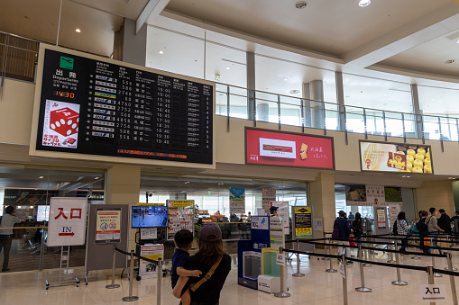 Hakodate, Hokkaido, Japan - September 1, 2022 : Passengers at the Hakodate Airport in Hakodate, Hokkaido, Japan.
