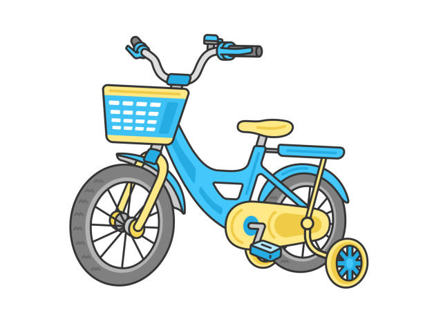 ilustrações, clipart, desenhos animados e ícones de ilustração de uma bicicleta azul clara com rodas de treinamento para crianças. - pedal bicycle sports training cycling