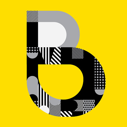 Geometric pattern fashionable stylish black and white  colour yellow background alphabets typography