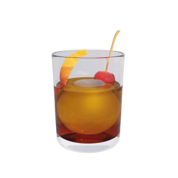 istock Old fashioned cocktail garnished with orange twist. 3d rendering 1481196252