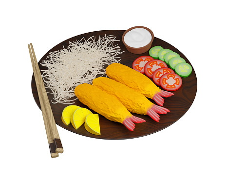 Food of Japanese cuisine ebi futurai. 3D rendering