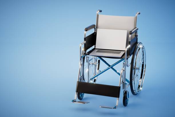 istock remote work for people with disabilities. wheelchair with laptop. 3D render 1481197945