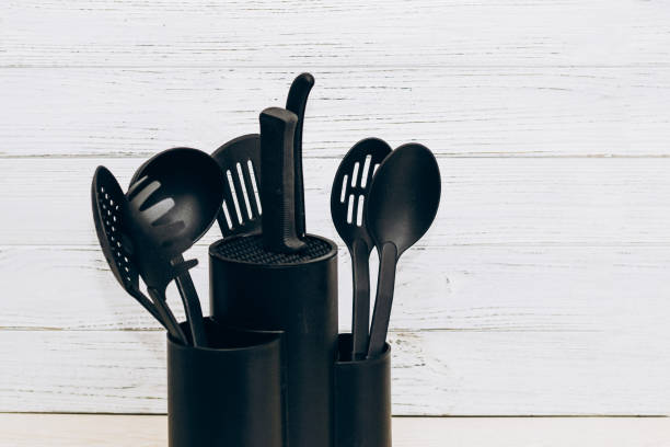 istock Kitchen tools plastic for multicooker on a wooden table in a dish organizer 1481198527