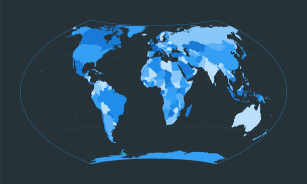 istock World Map. Wagner VII projection. Futuristic world illustration for your infographic. Nice blue colors palette. Powerful vector illustration. 1481199347