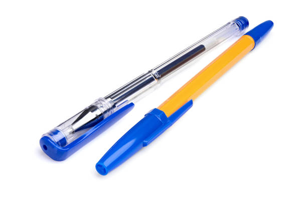 istock Plastic ballpoint pen on a white background. Blue ink pen. 1481200358