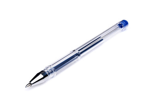 istock Plastic ballpoint pen on a white background. Blue ink pen. 1481200920