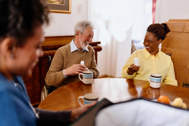 istock Senior couple having fun while talking to a nurse 1481200951