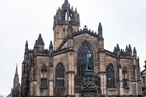 Saint Giles Cathedral or High Kirk in Edinburgh. Adam Smith's statue
