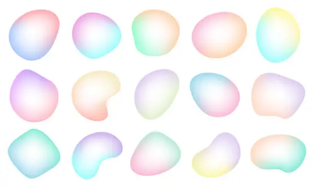 Vector illustration of Set of gradient liquid color fluid shapes. Abstract blur free form, iridescent colors effect, isolated objects for design, banner, flyer, business card, poster, web