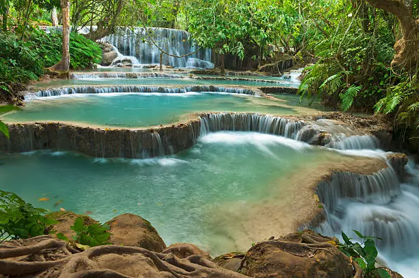 Kuang Xi Waterfall, the most popular waterfall in Luangprabang, Laos 