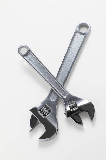Adjustable wrench on white background stock photo