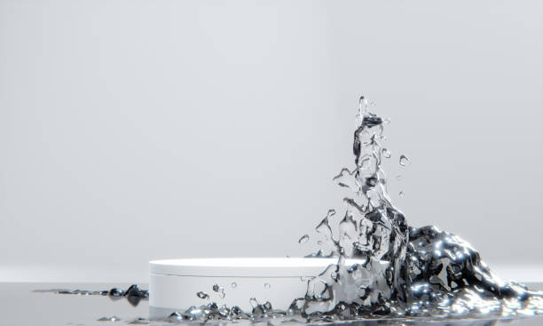 istock white podium and water splashingt on white background. 1481213820