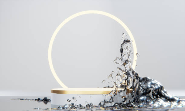 istock white podium and water splashingt on white background. 1481213837