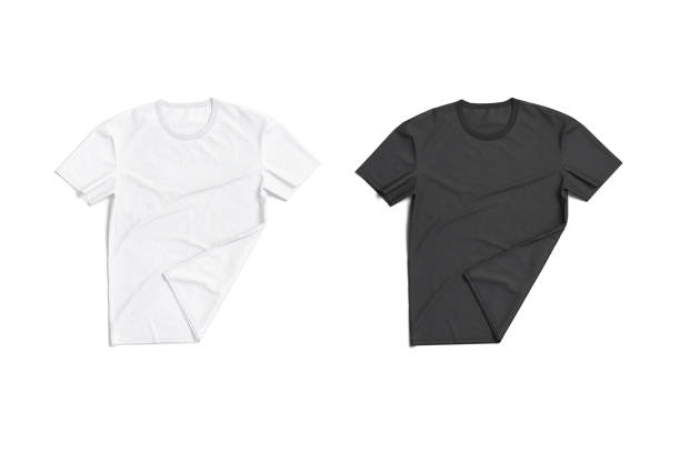 istock Blank black and white crumpled t-shirt mockup flat lay, isolated 1481216075