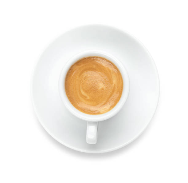 istock White espresso coffee cup with creams, isolated on white background, top view. File contains a path to isolation. 1481216231