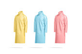 Blank colored protective raincoat mockup, side view