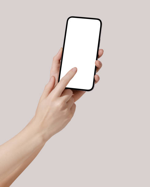 istock Female hand using blank touchscreen of smartphone. Mockup 1481221440