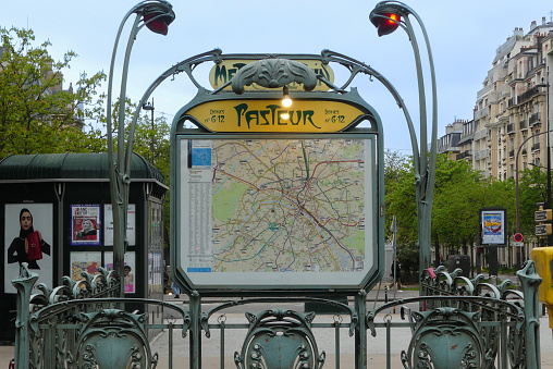 Paris, France. April 02. 2023. Typical entrance to Parisian public transport.