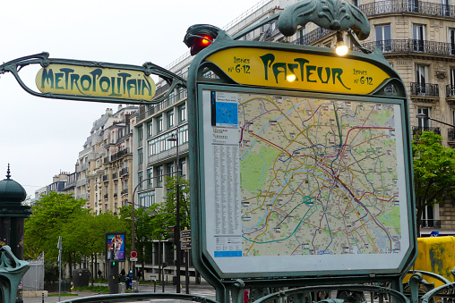 Paris, France. April 02. 2023. Typical entrance to Parisian public transport.