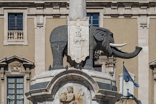 The lava stone elephant symbol of the city, Catania, Sicily, Italy