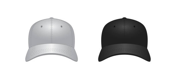 ilustrações de stock, clip art, desenhos animados e ícones de black and white realistic baseball cap set. front view. mock-up for branding and advertise. vector eps 10 - cap template hat clothing