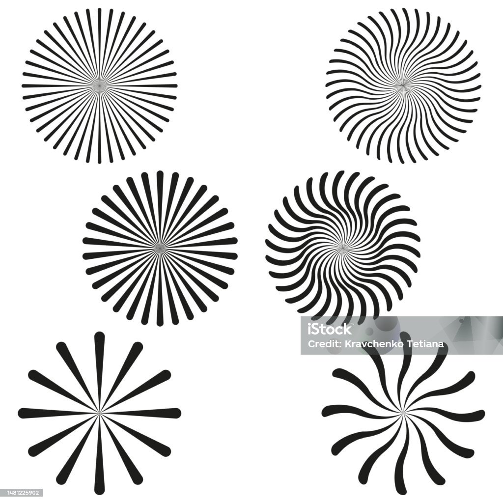 Round Design Object With Rays Black Circles Rays Black Background Abstract Geometric Round Shape ...