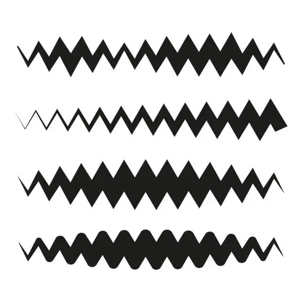 Vector illustration of Wavy, waving line. Billowy, undulating zigzag, crisscross stripes. Vector illustration.