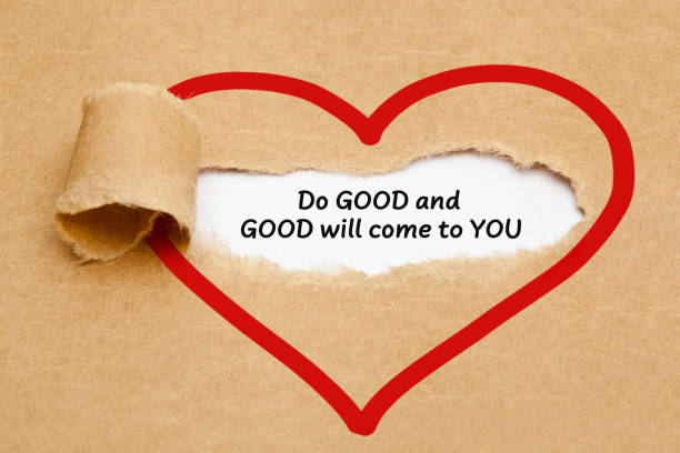 Handwritten motivational quote Do Good And Good Will Come To You appearing behind torn brown paper.