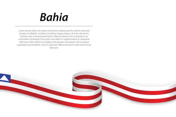 Vector illustration of Waving ribbon or banner with flag of Bahia